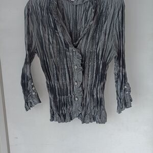 Dress Barn Gray Button Down Shirt with Mandarin Collar